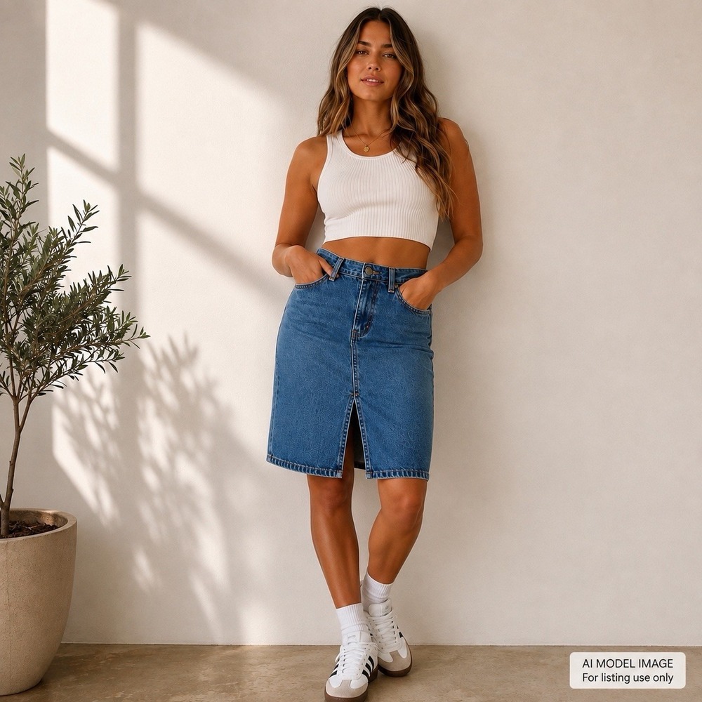 Abercrombie & Fitch Denim Skirt Womens 2 USA Blue Knee Length Slit Vintage 90's